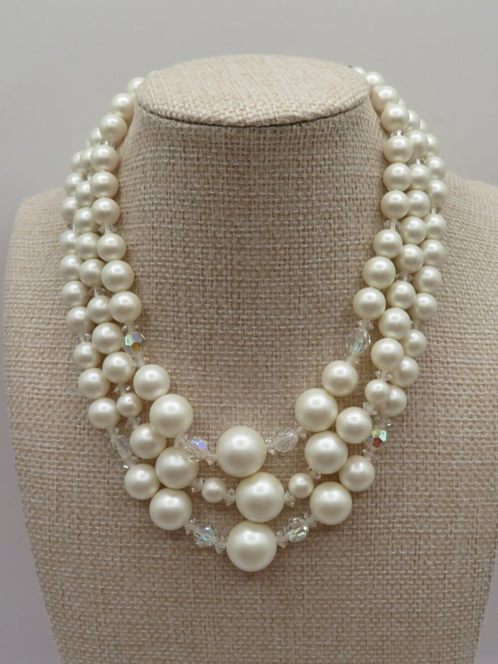 Vintage Star Multi Strand Faux Pearls with AB Accent Choker Style Necklace